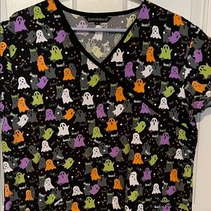 Colorful Ghost Print Scrub Top
